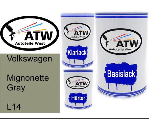 Volkswagen, Mignonette Gray, L14: 500ml Lackdose + 500ml Klarlack + 250ml Härter - Set, von ATW Autoteile West.